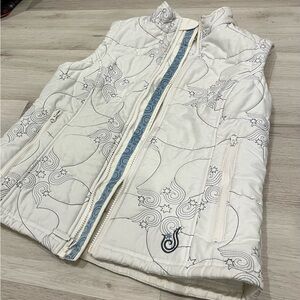 Isis White Quilted Vest with Blue Embroidered Accents